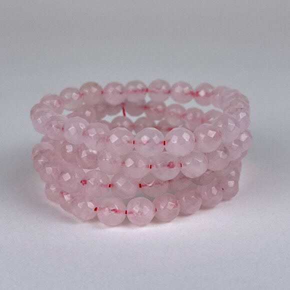One - Facet 8mm Rose Quartz Crystal Beaded Stretch Bracelet. - Picture 8 of 10